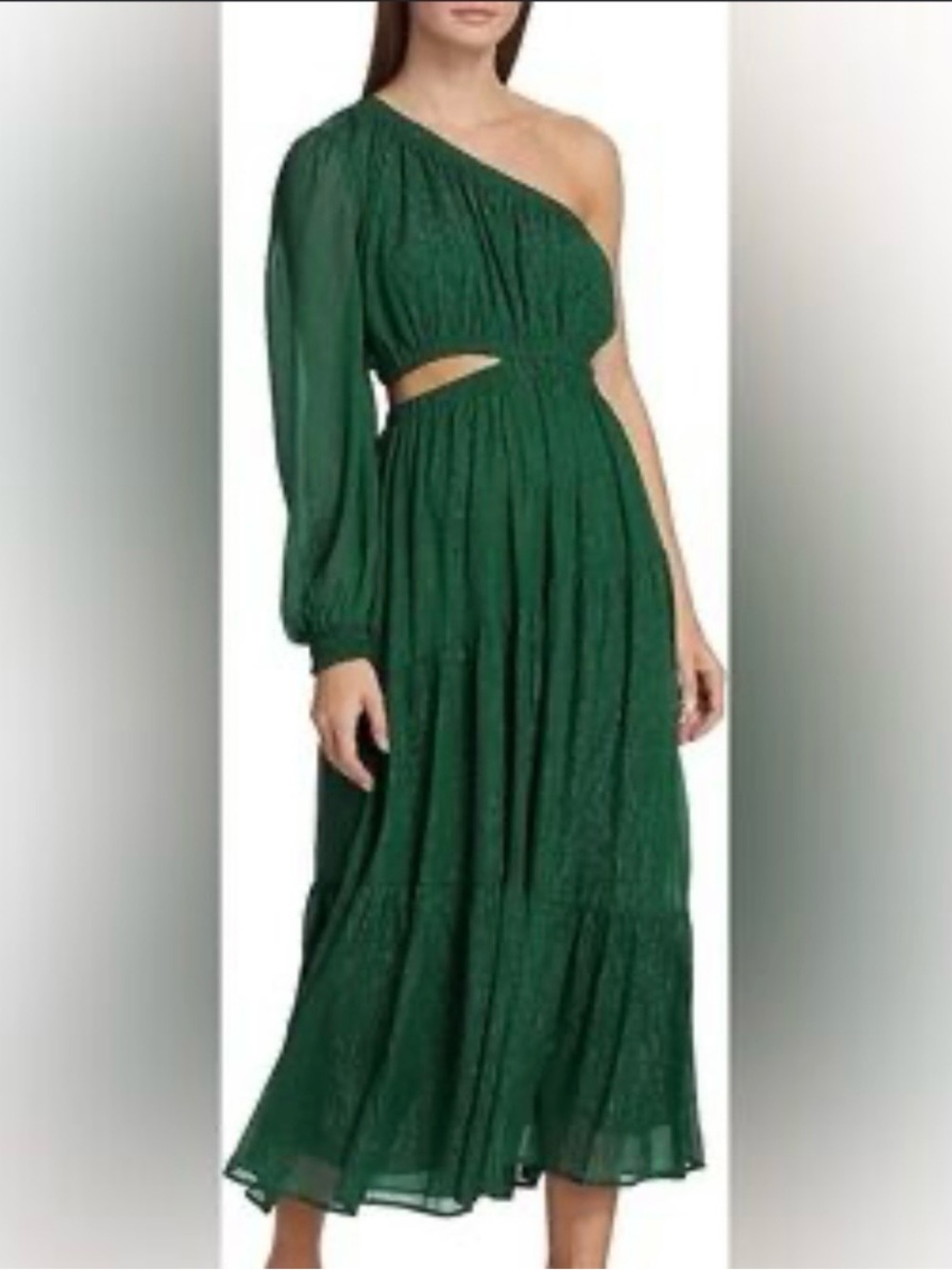 Moon River Emerald One-Shoulder Long Sleeve MIDI Dress Size Large - Picture 2 of 3